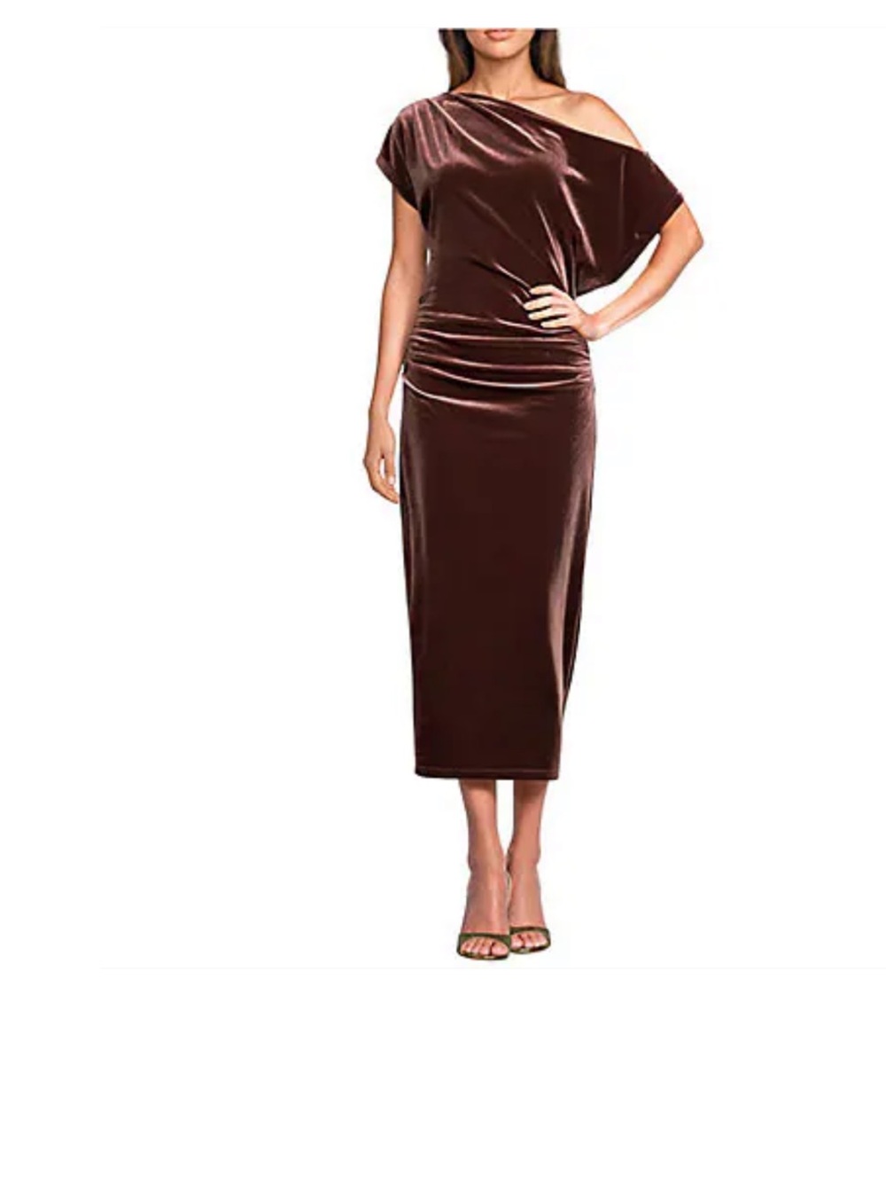 Gibson Latimer Chocolate Brown Velvet One-Shoulder Midi Dress